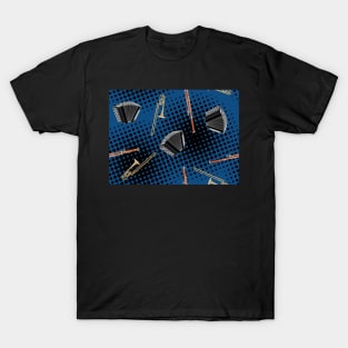 Trombone, bassoon and accordion on black / classic blue - Pantone Color of the Year 2020 T-Shirt